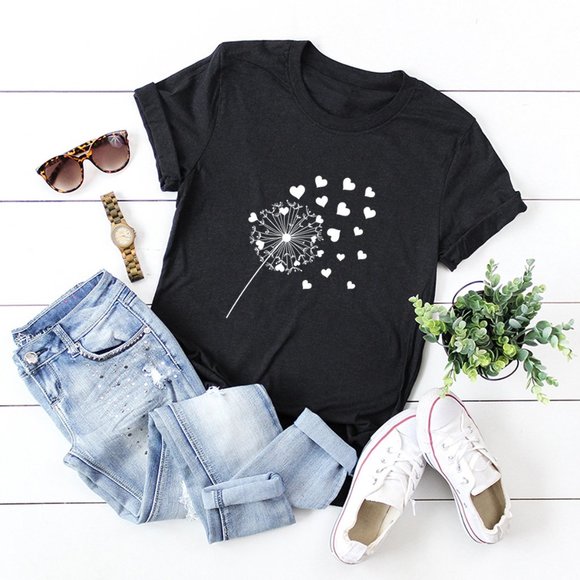 Make a Wish Dandelion to Hearts Graphic T-shirt - Picture 3 of 5